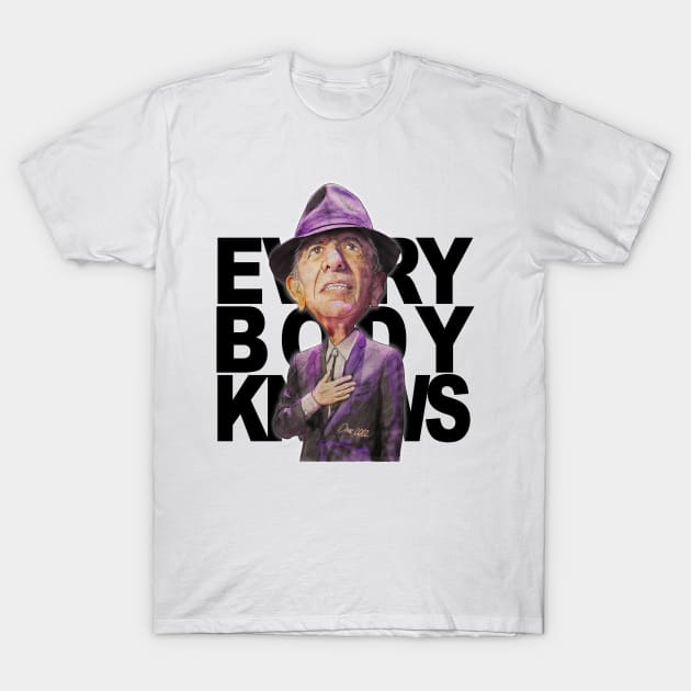 Leonard Cohen - Everybody Knows T-Shirt by Henry Drae